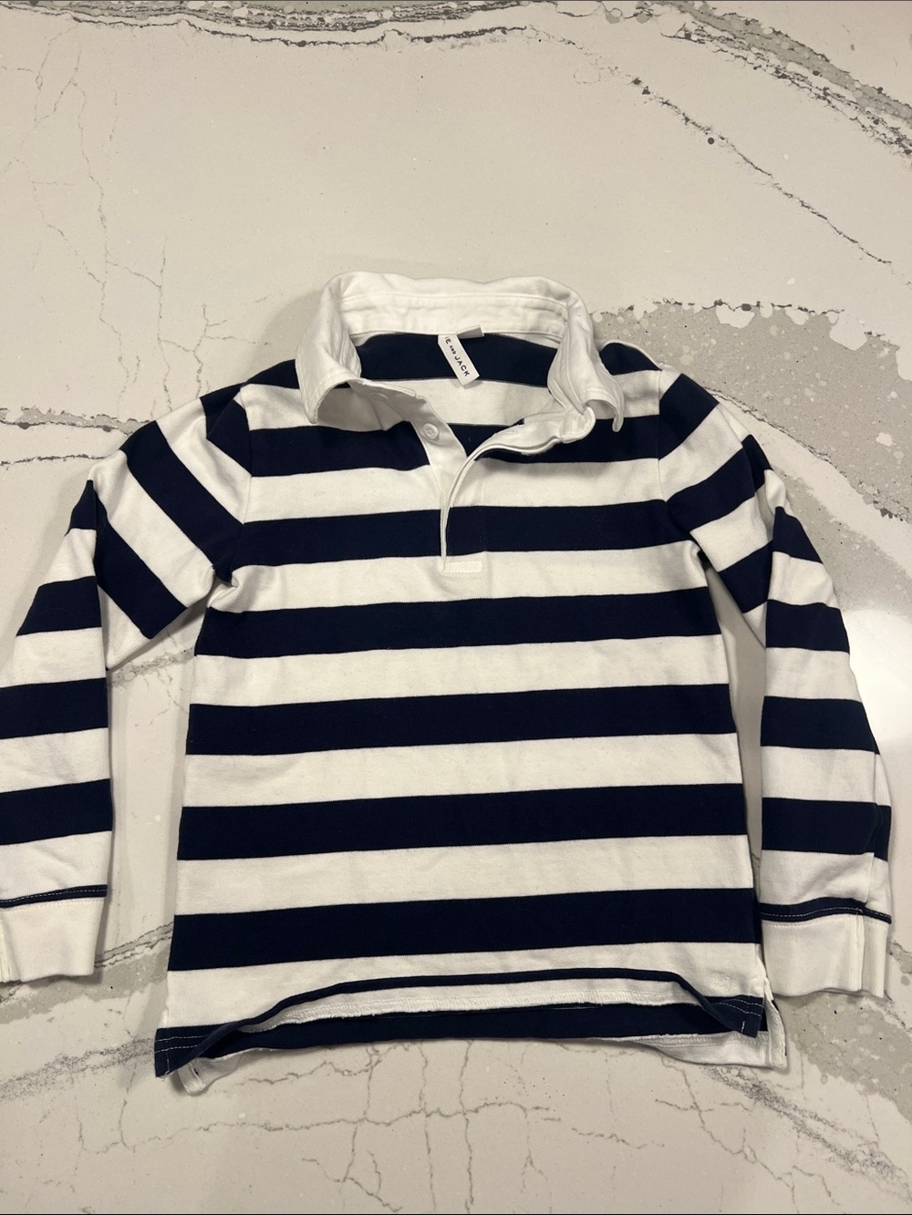 Janie and Jack Navy & White Striped Long-Sleeve Polo